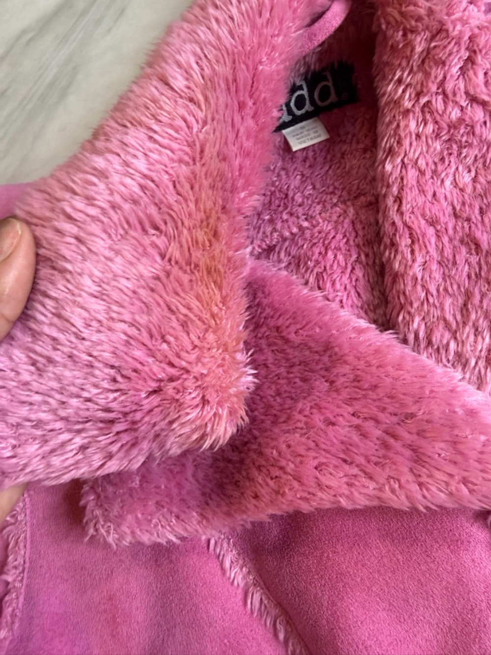 VTG Y2K Mudd Plush Pink Faux Shearling Collar Button Up Groovy Bratz Jacket S - Picture 5 of 6